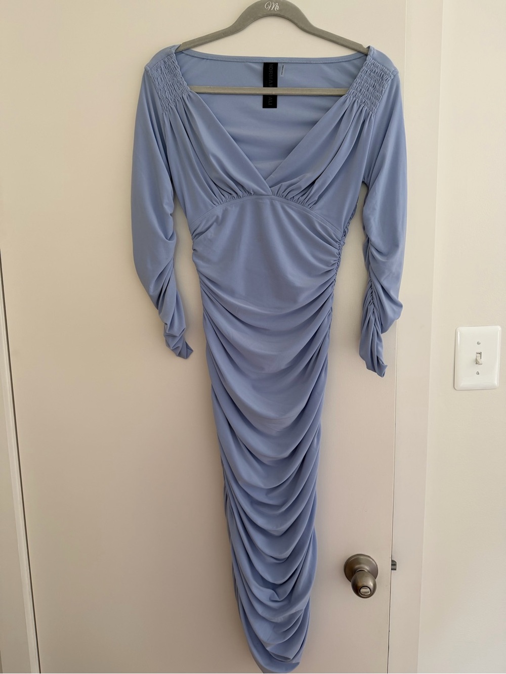 Norma Kamali Dusty Lavender Ruched Maxi Dress